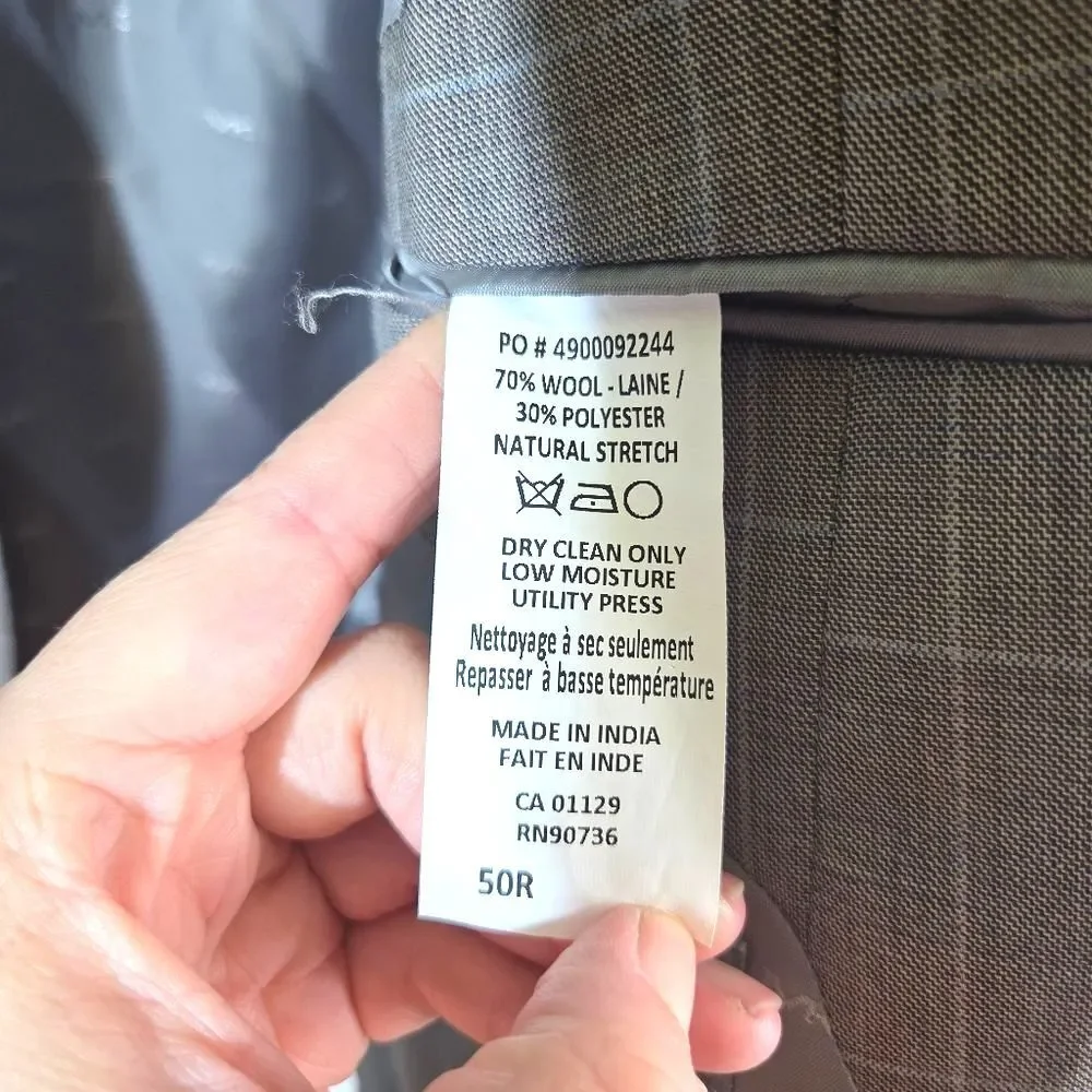 Men's Michael Kors Taupe Two Button Checkered Work Career Blazer Jacket Size 50R